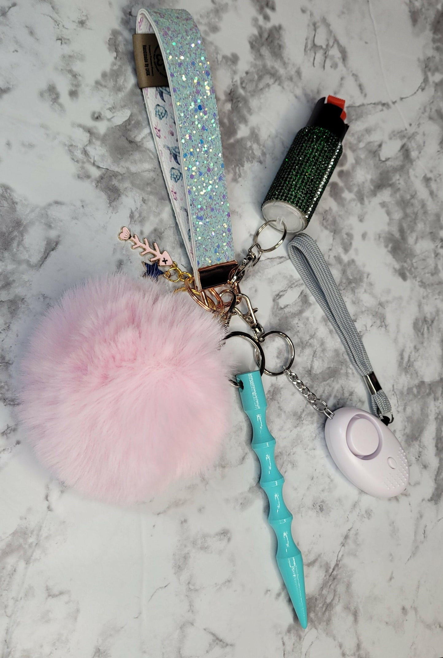 Sea Life Turquoise and Pink Turtle Faux Leather Self-Defense Keychain.