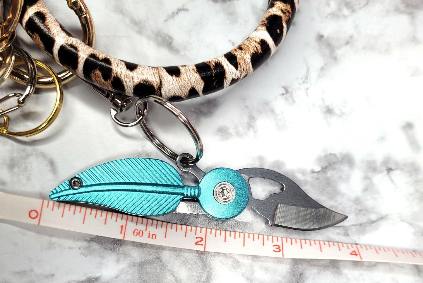 Animal Print Ring Wristlet Brown Pompom Self Defense Keychain.
