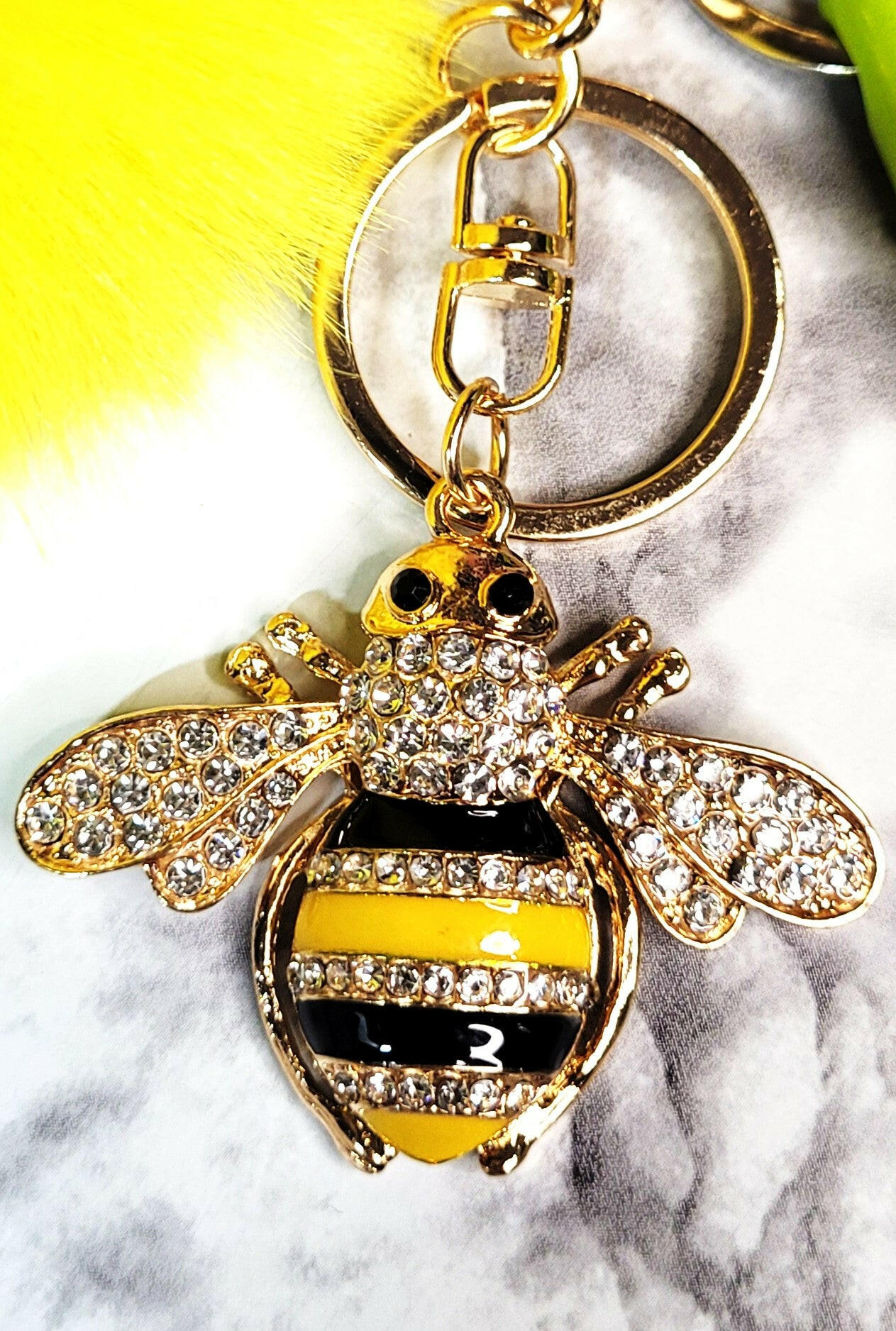 Bumble Bee Faux Leather Crystal Bee Pendant Self-Defense Keychain.