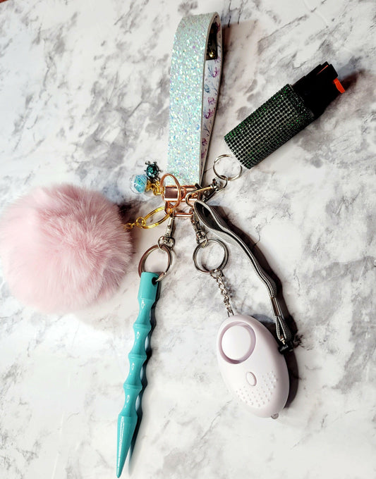 Sea Life Turquoise and Pink Turtle Faux Leather Self-Defense Keychain.